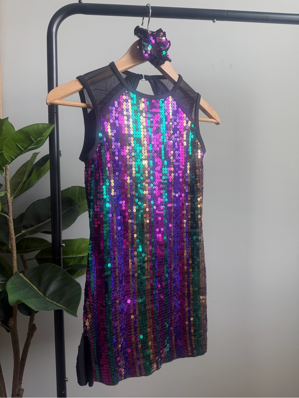 Weissman Iridescent Sequin Dress in Purple & Teal
